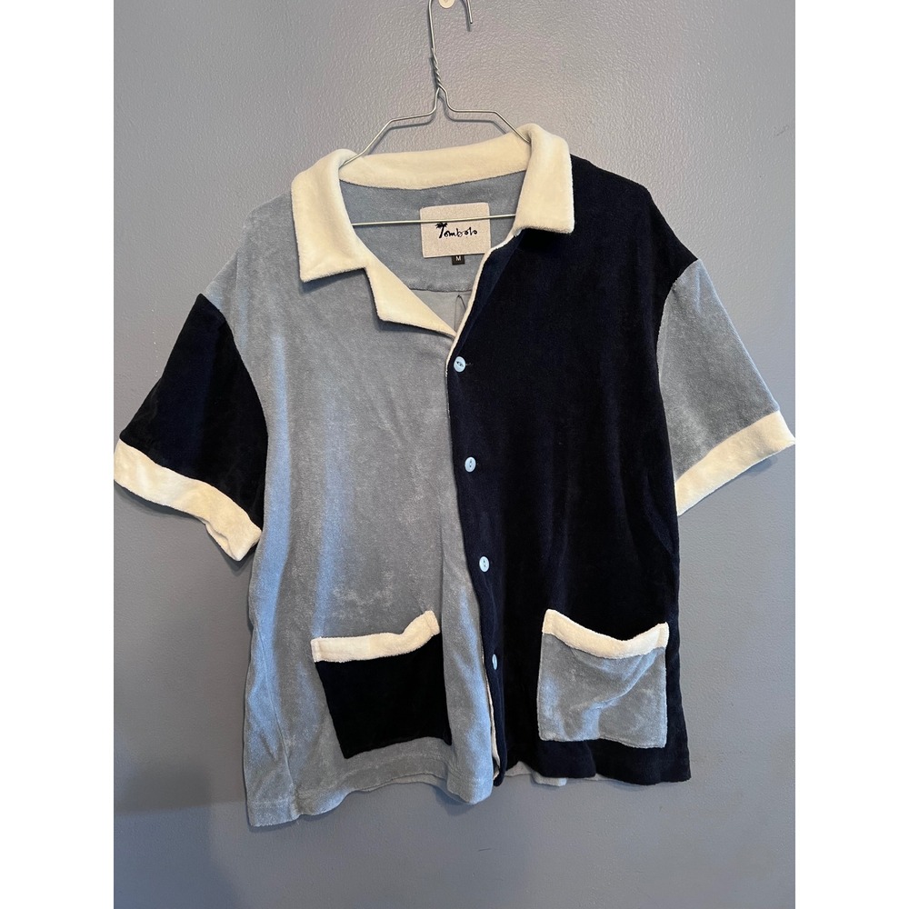 Tombolo Men's Organic Cotton Terry Cloth The Blues Cabana Shirt Size Medium
